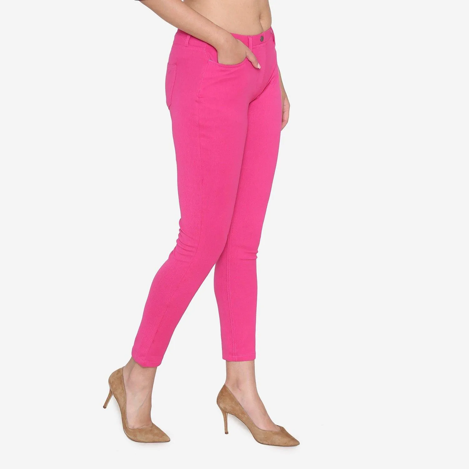 Vami Women's  Cotton Stretchable Jeggings - Magic Pink