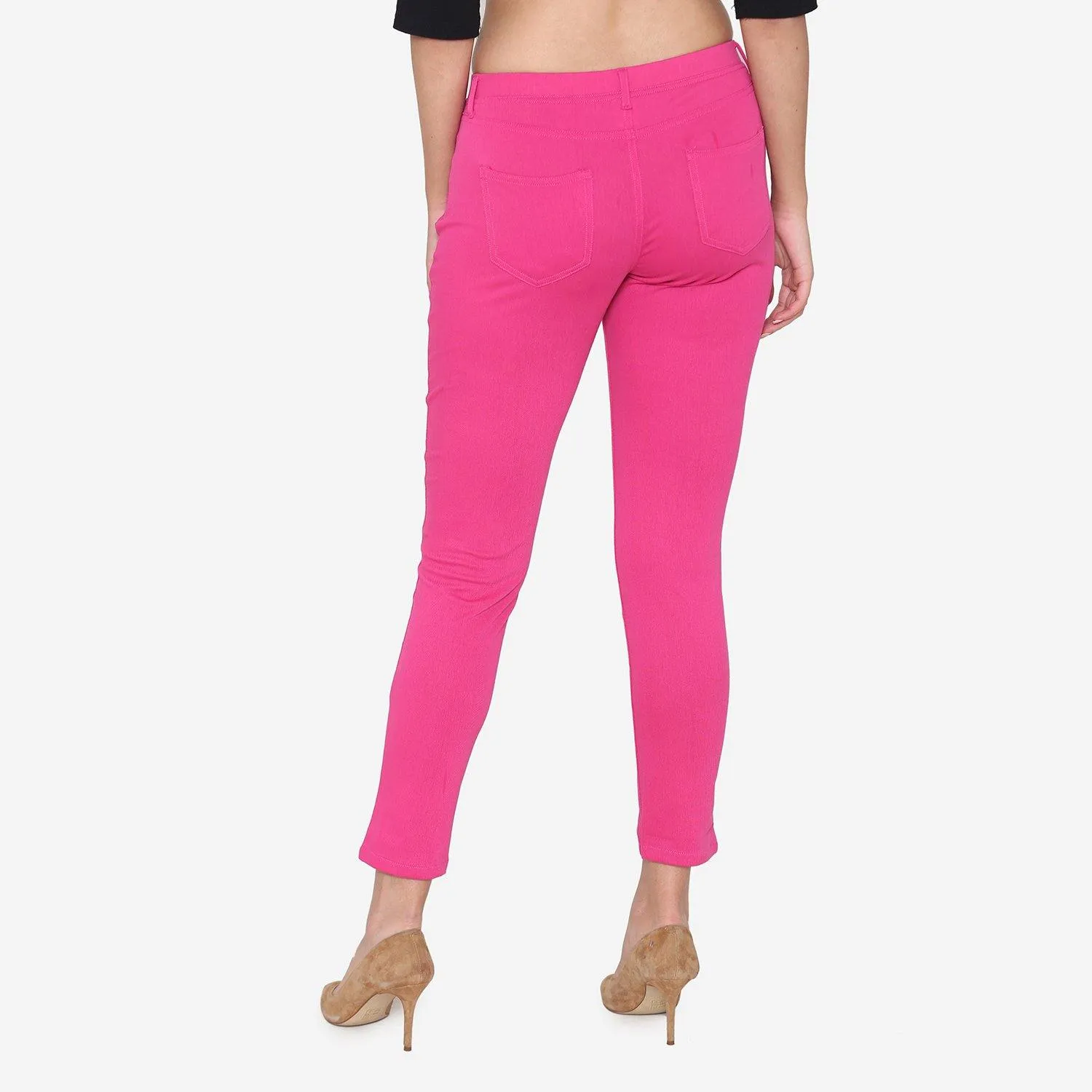 Vami Women's  Cotton Stretchable Jeggings - Magic Pink