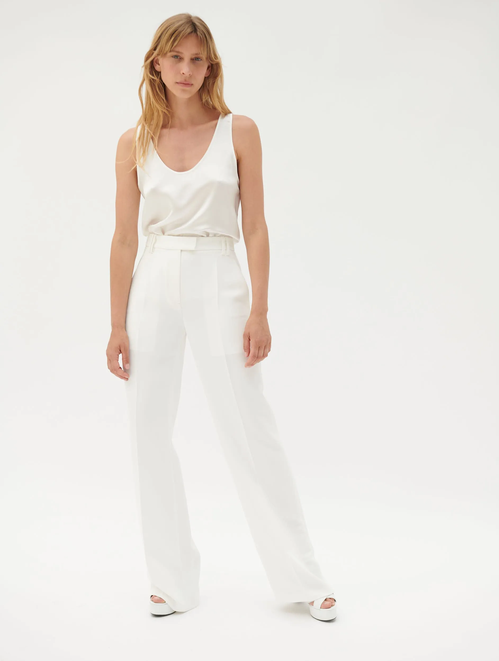 White crepe flared suit trousers