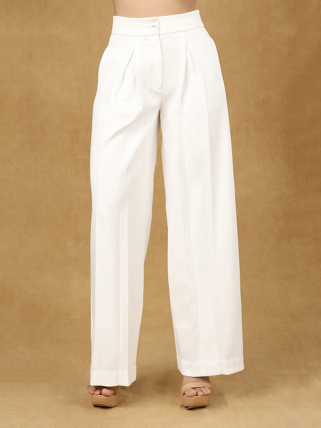 White Inverted Pleats High Waist Trouser