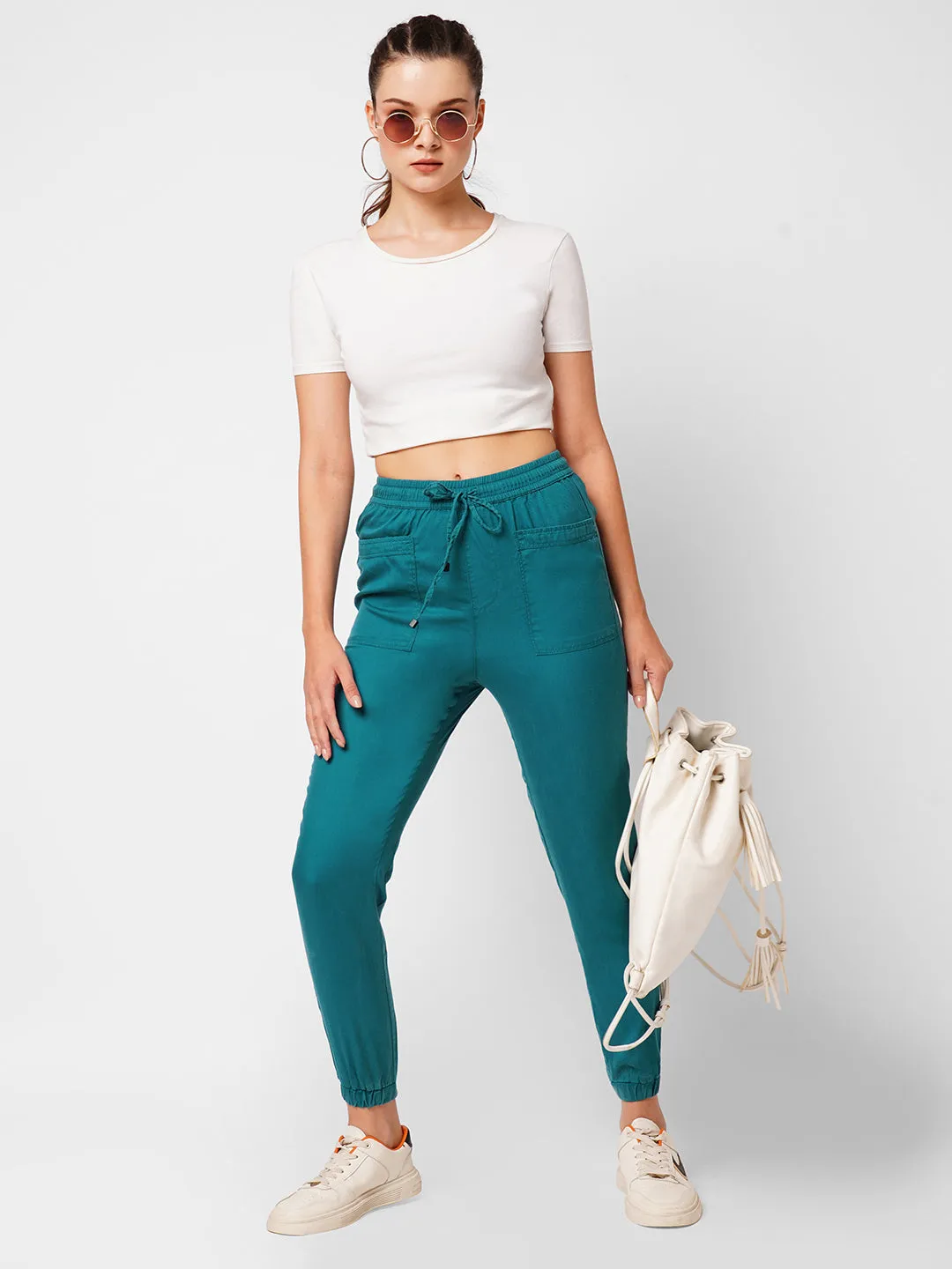 Women Light Teal Mid Rise Jogger