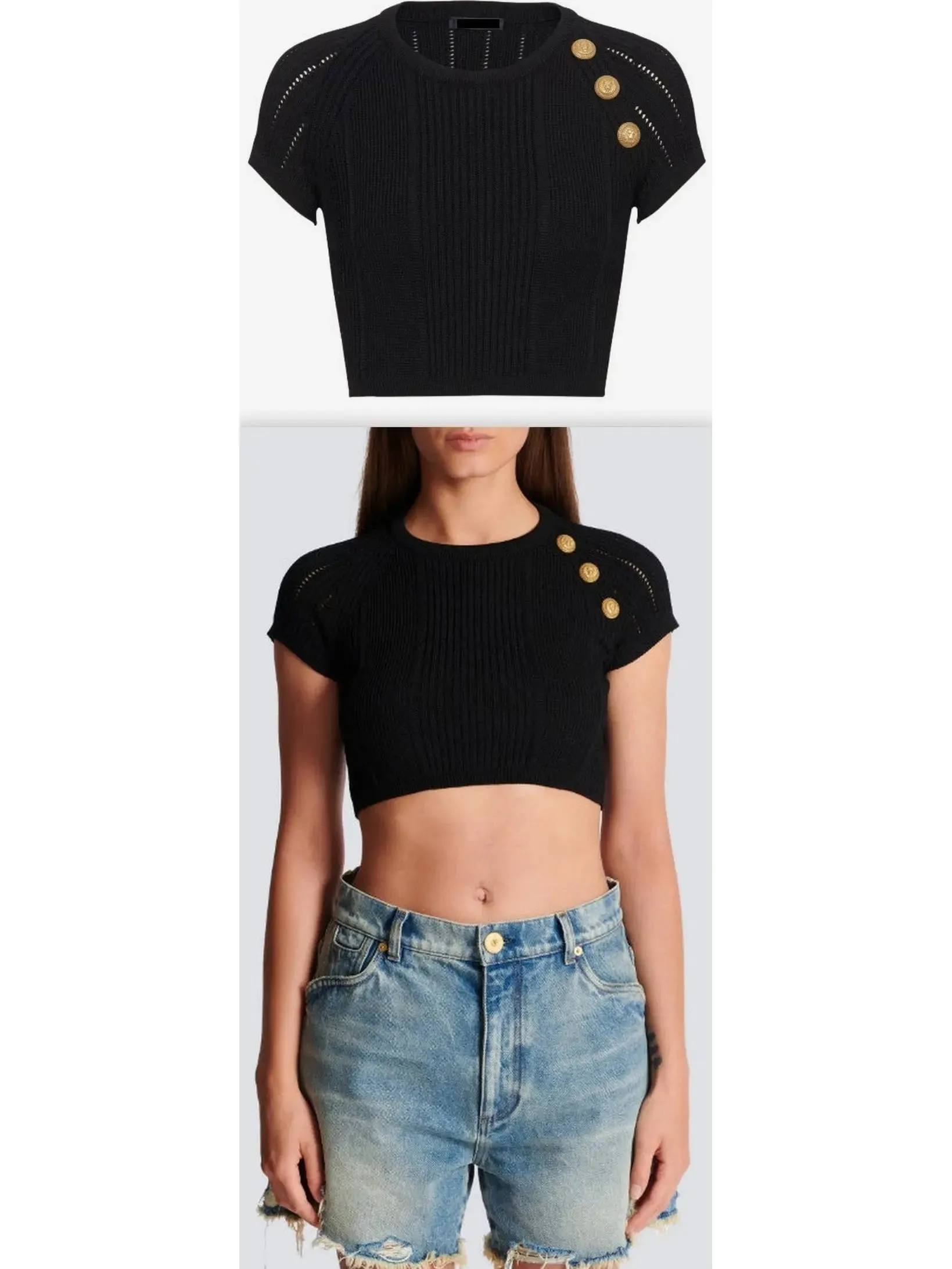 Women’s Button-Detail Black Crop Top