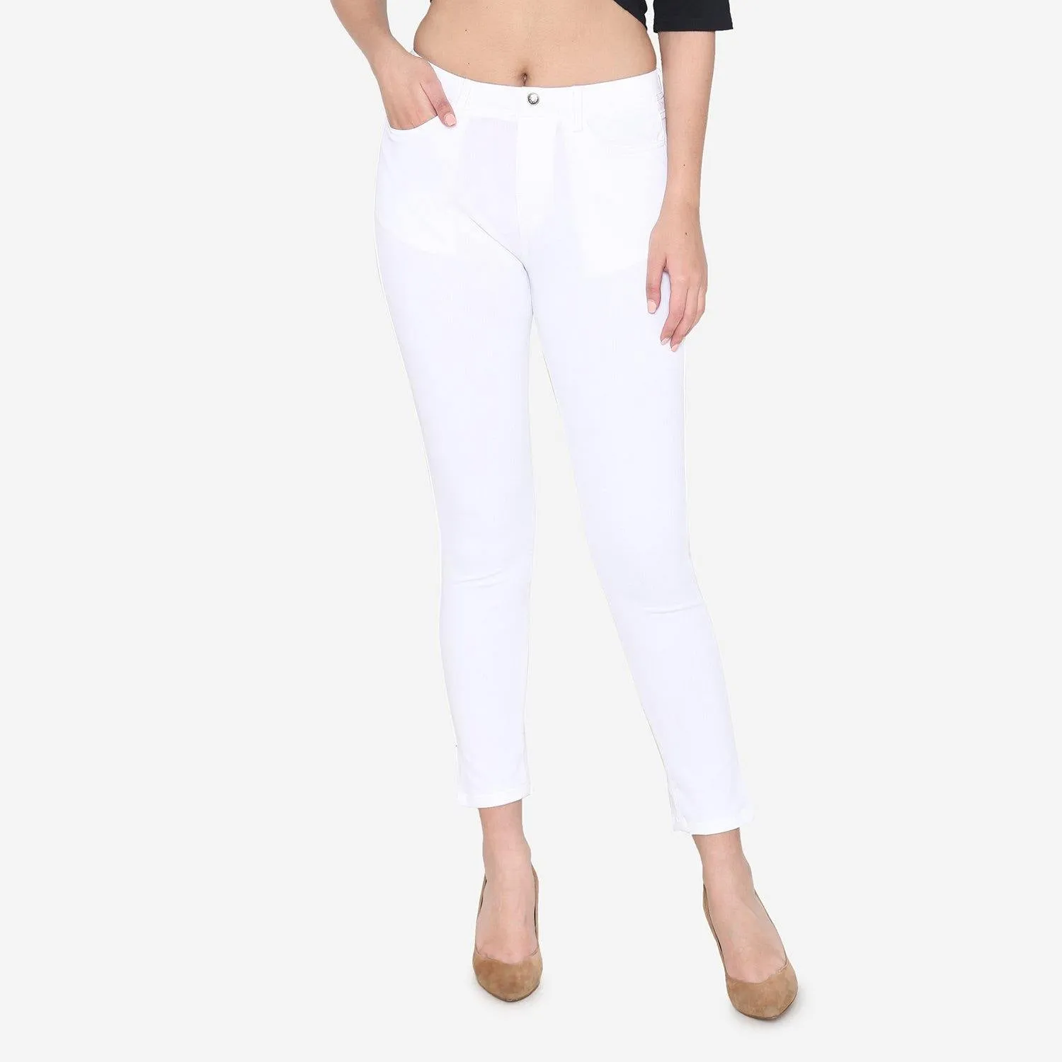 Women's  Cotton Stretchable Jeggings - White