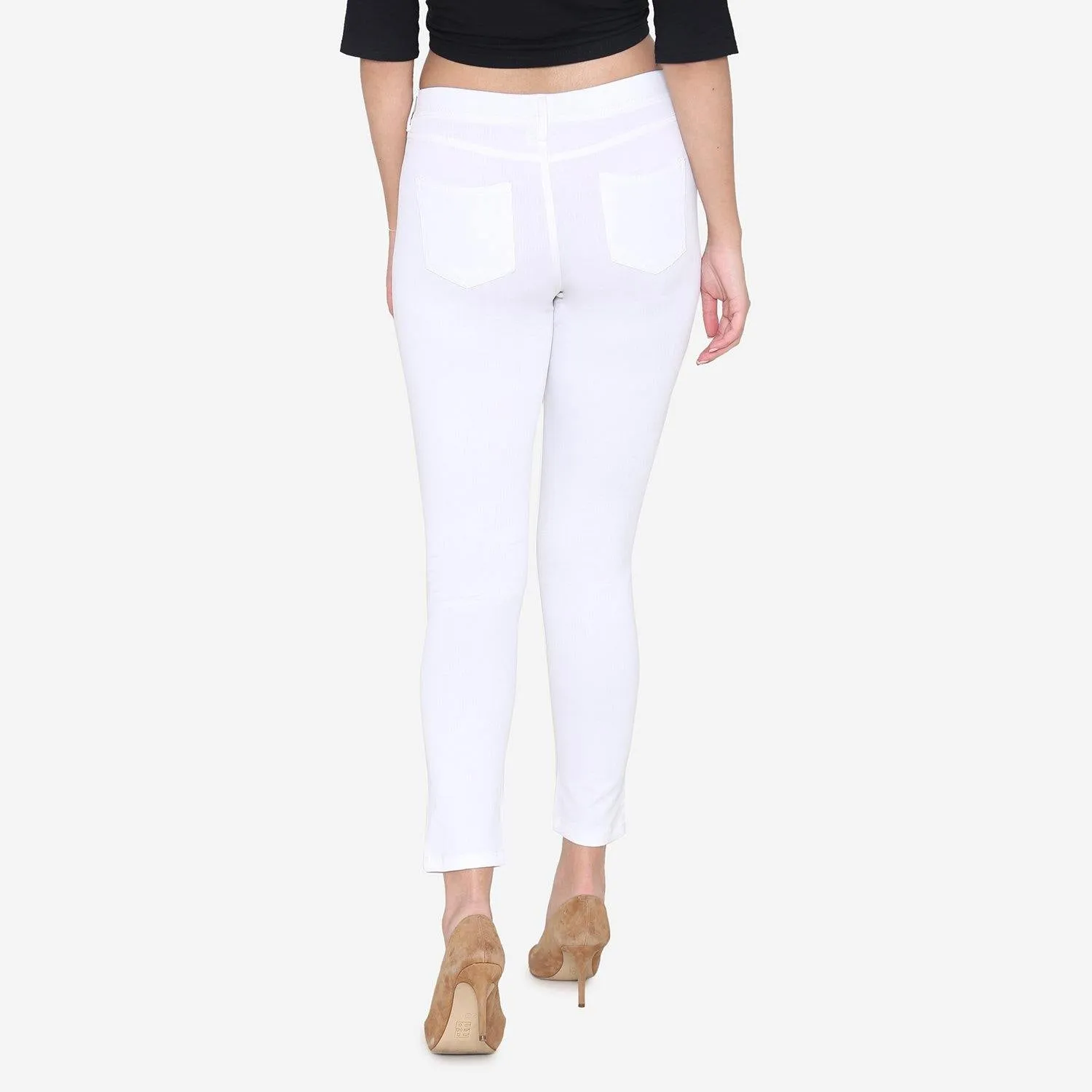 Women's  Cotton Stretchable Jeggings - White