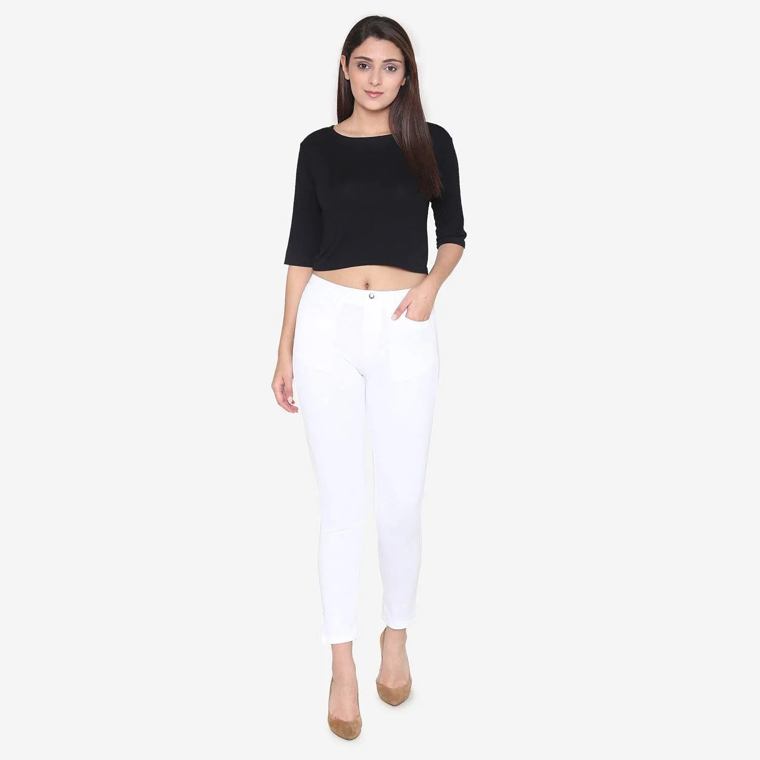 Women's  Cotton Stretchable Jeggings - White