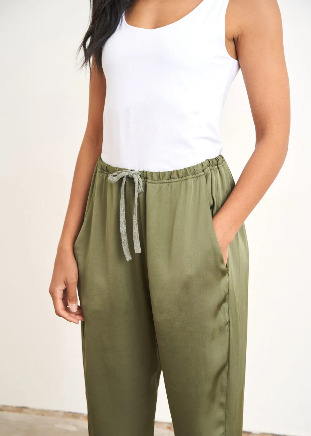 ZENA SATIN TROUSERS - KHAKI