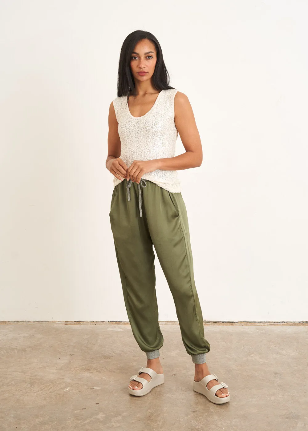 ZENA SATIN TROUSERS - KHAKI