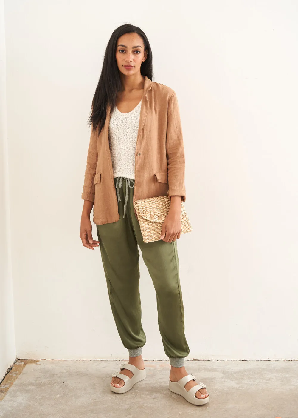 ZENA SATIN TROUSERS - KHAKI