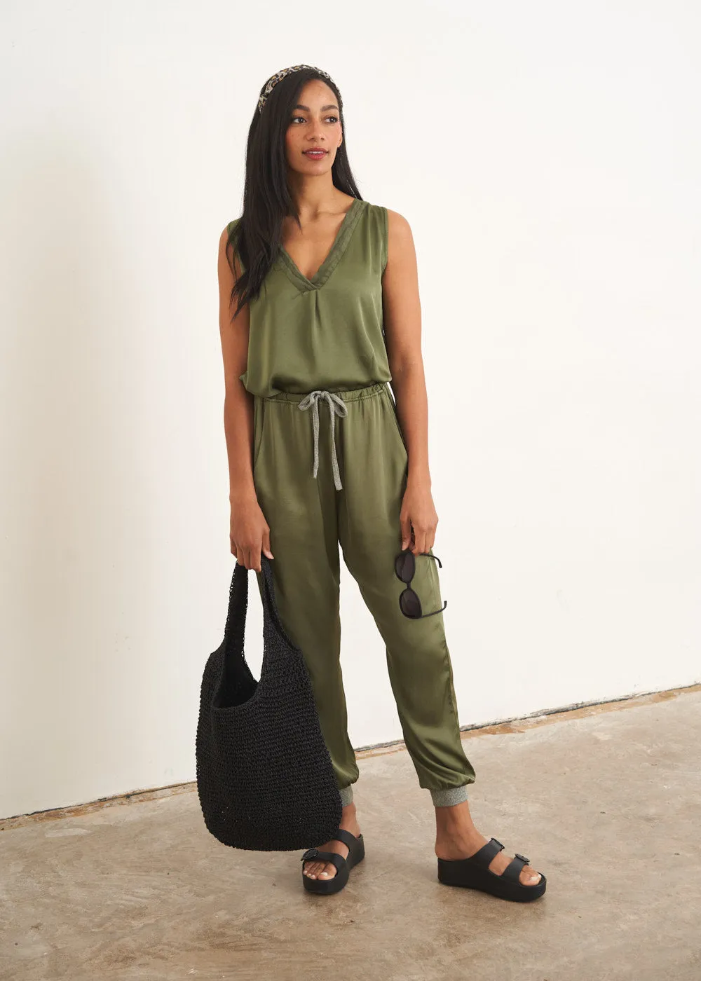 ZENA SATIN TROUSERS - KHAKI